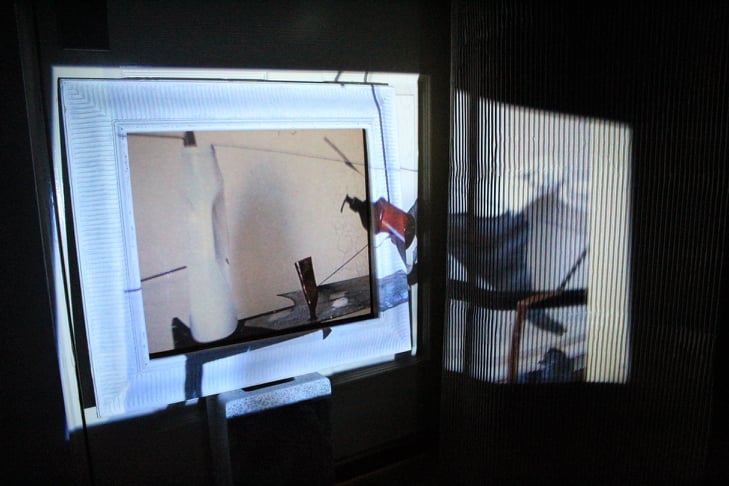 "F & W would be proud", by Sona Smedkova, Photography of physical and projected installation, 2021